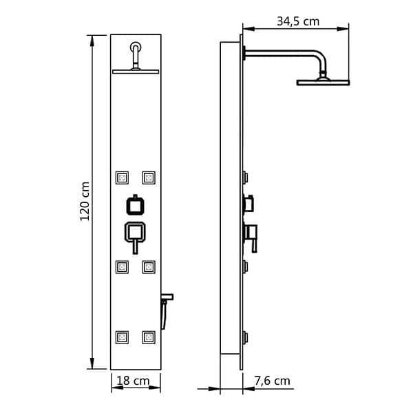 vidaXL Duschpanel glas 18x42,1x120 cm svart 142991