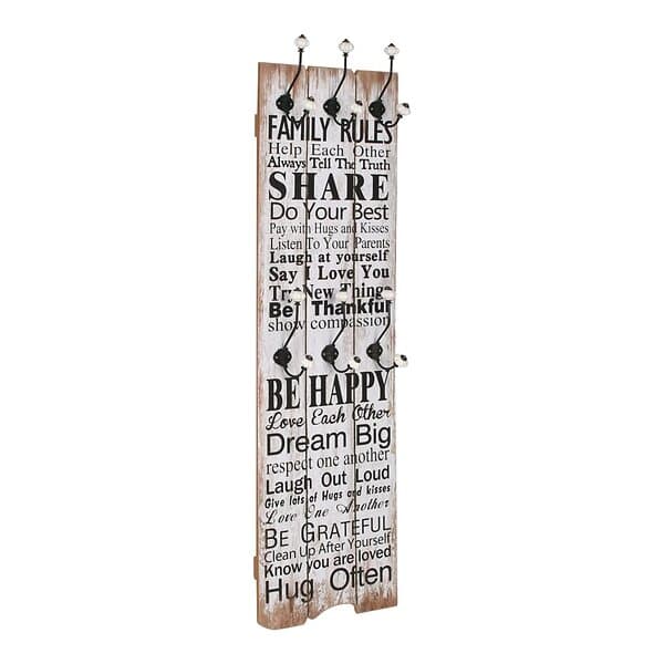 vidaXL Väggmonterad klädhängare med 6 krokar FAMILY RULES 120x40 cm 245854