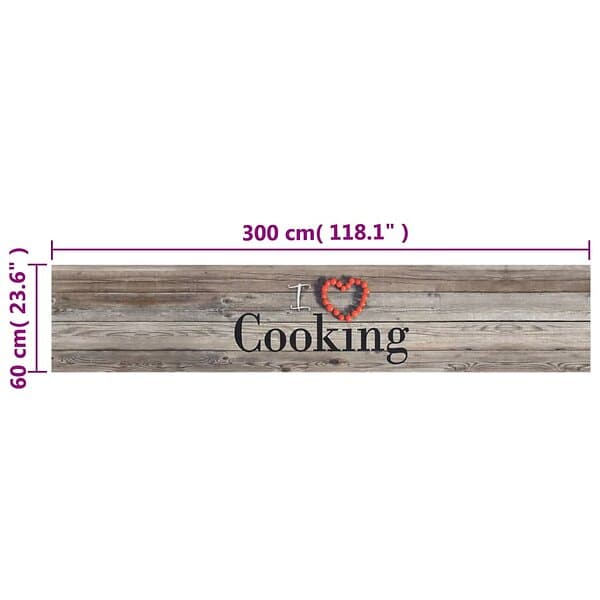 vidaXL Köksmatta maskintvättbar cooking grå 60x300 cm sammet 136548