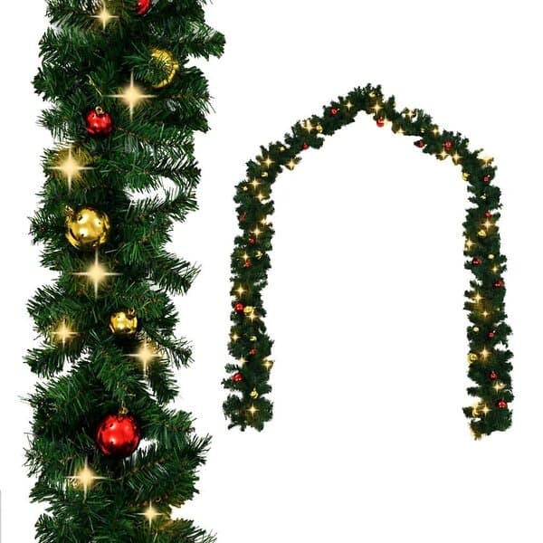 vidaXL Julkrans dekorerad med julkulor och LED-lampor 20 m 246408