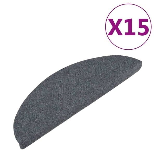 vidaXL Trappstegsmattor självhäftande 15 st 65x22,5x3,5 cm grå 136397