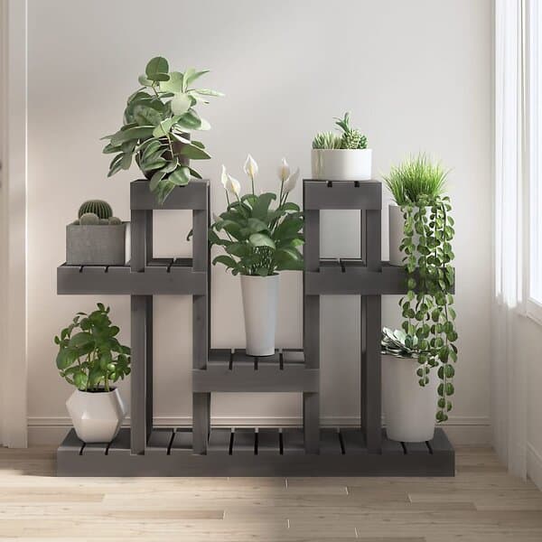 vidaXL Växtställ Grå 104,5x25x77,5 cm massiv furu 822099