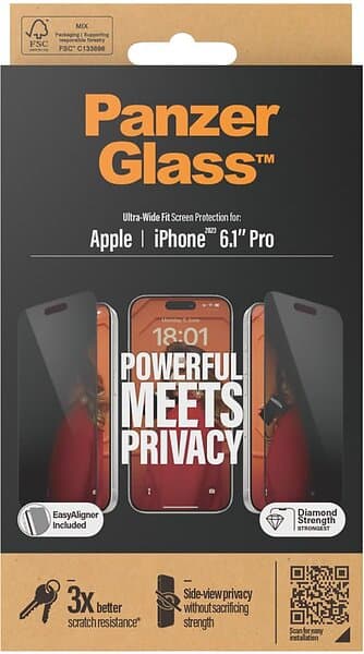 PanzerGlass™ Ultra-Wide Fit Privacy Screen Protector EasyAligner for Apple iPhone 15 Pro