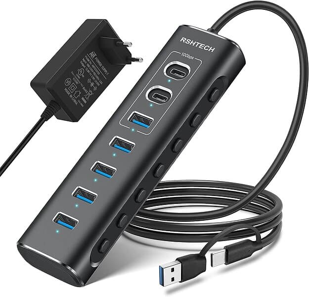 NÖRDIC GEN 3.2 USB-c och USB-A powered Hubb 7ports 3x10Gbps 4x5Gbps 1m kabel