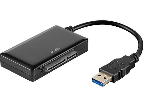 Deltaco USB 3,0 till SATA 6Gb/s adapter, för 2,5/3,5" hdd, svart USB3-SATA6G3