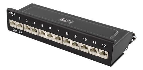Deltaco Patchpanel, 12xRJ45, Cat6a, väggmonterbar, 10Gbps, svart