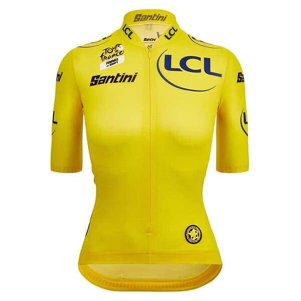 Santini Tour De France Femme Avec Zwift Overall Leader Short Sleeve Jersey Gul L Kvinna