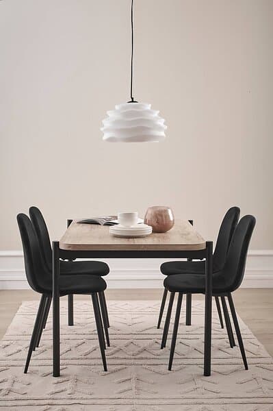 Ellos Matgrupp Gilda med bord 120x80 cm 4 stolar White washed/svart sammet