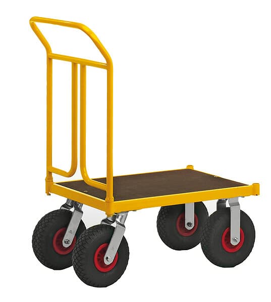 Kongamek Plattformsvagn 836x500x1090mm 400kg, Gul, Luftgummihjul, 2 fast 2 länk