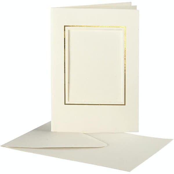 Creativ Company Passepartoutkort med kuvert KortStl 10,5x15 cm Fyrkantig Utskärning md Guldkant kuvert, råvit, kortstl. cm, kuv 23726