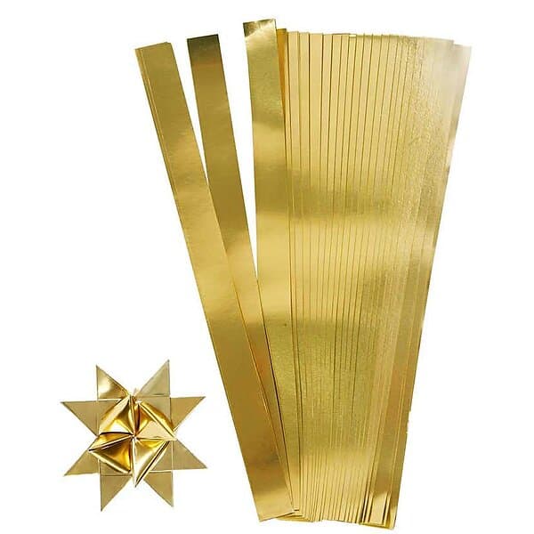 Creativ Company Stjärnstrimlor LxDxB 45x4,5x1 cm 100 Strimlor/1 Förp Stjärnstrimlor, guld, L: 45 cm, Dia. 4,5 B: 10 mm, s 20713