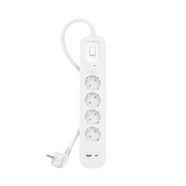 Belkin Överspänningsskydd 4-vägs Grenuttag 1 USB-C 18W PD, 1 USB-A