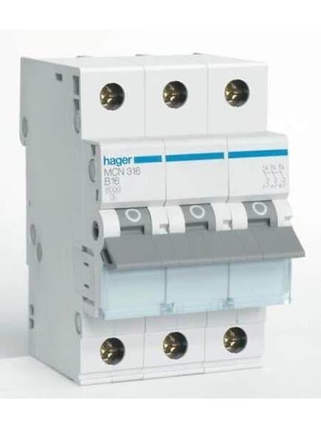 Hager Miniature circuit breaker mcb 3p 6ka c-16a