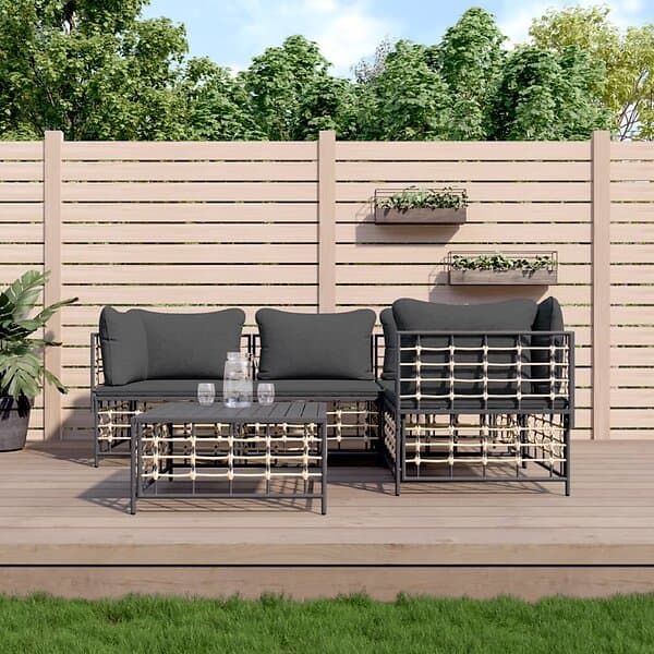vidaXL Loungegrupp 5 delar med dynor antracit konstrotting 3186749