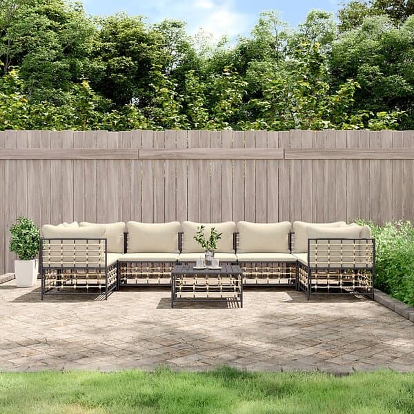 vidaXL Loungegrupp 8 delar med dynor antracit konstrotting 3186802