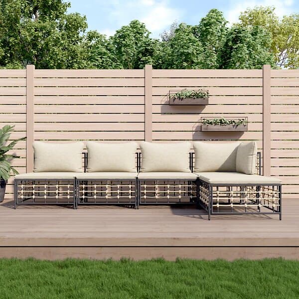 vidaXL Loungegrupp 5 delar med dynor antracit konstrotting 3186734