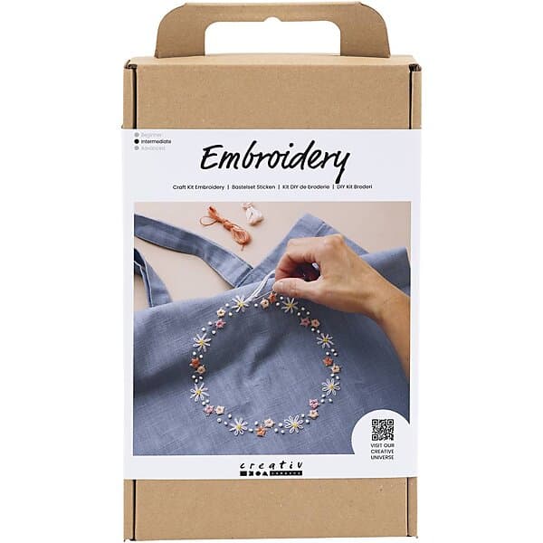 DIY Kit för broderi, Textilkasse, duvblått, 1 förp.
