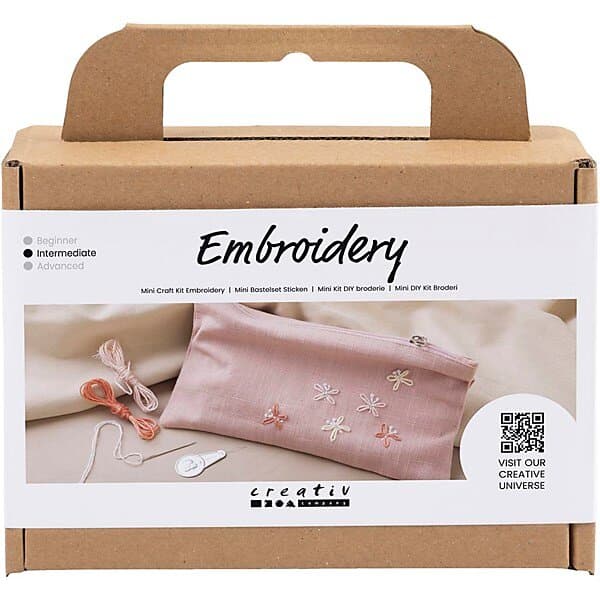 DIY Mini Kit för broderi, Kuvertväska, puderrosa, 1 förp.