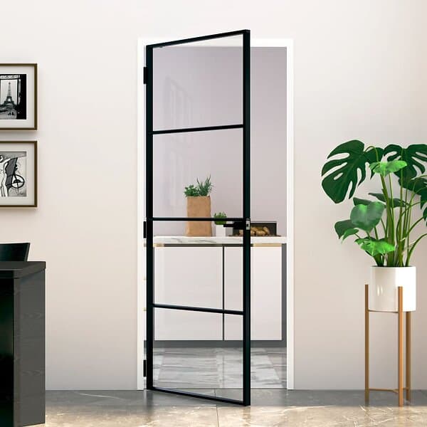 vidaXL Innerdörr 83x201,5 cm härdat glas och aluminium slim 153659