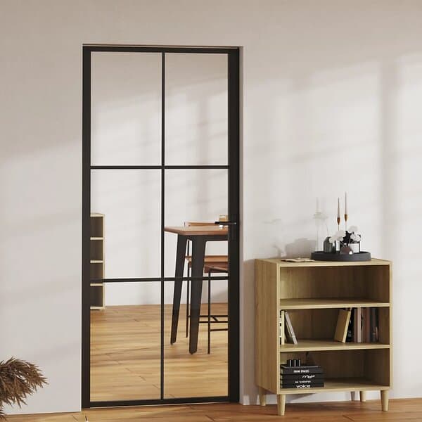 vidaXL Innerdörr ESG-glas och aluminium 93x201,5 cm svart 151204