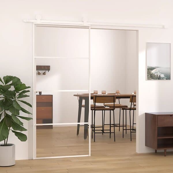 vidaXL Skjutdörr ESG-glas och aluminium 90x205 cm vit 151660