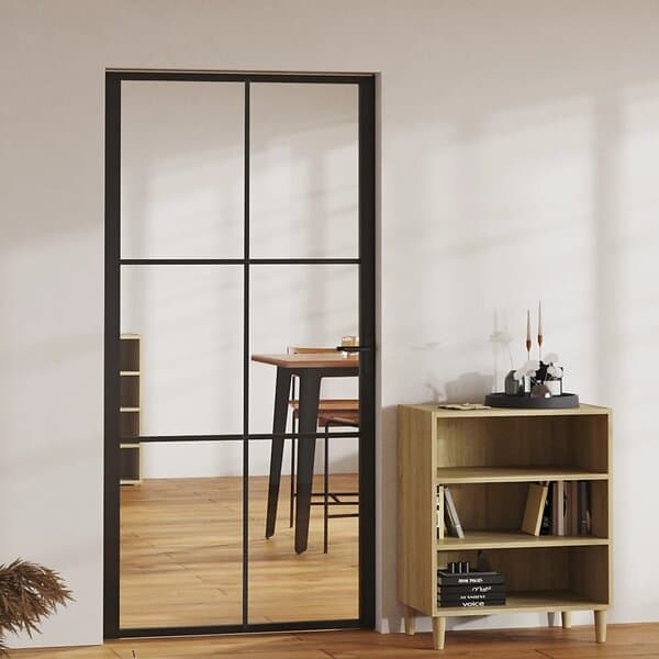 vidaXL Innerdörr ESG-glas och aluminium 102,5x201,5 cm svart 151205