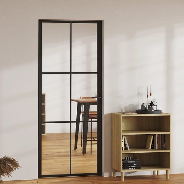 vidaXL Innerdörr ESG-glas och aluminium 83x201,5 cm svart 151203