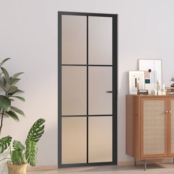 vidaXL Innerdörr 83x201,5 cm svart matt glas och aluminium 350557