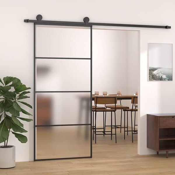 vidaXL Skjutdörr frostat ESG-glas och aluminium 90x205 cm svart 151659