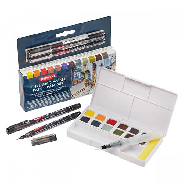 Derwent Line & Wash Paint Pan Set 12 halvkoppar