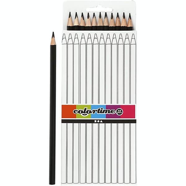 Creativ Company Färgblyerts Colortime Kärna 3 mm 12 st/1 Förp färgblyerts, svart, L: 17 cm, kärna mm, st./ 38581