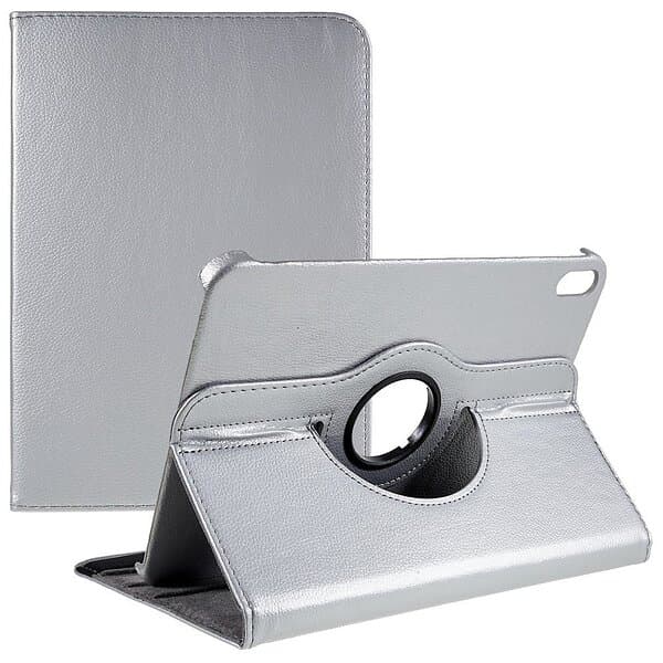 Inskal iPad 10,9" (2022) Klassiskt Läder Fodral m. 360⁰ Stativfunktion Silver