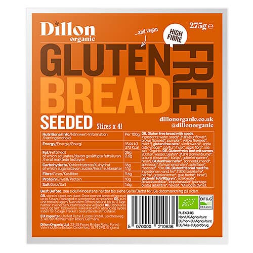 Dillon Organic Glutenfritt bröd med frön (skivat) Ø 150ml