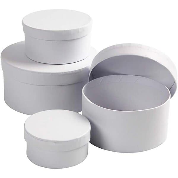 Creativ Company Askar Runda Pappaskar Vit 4 st/ 1 Set pappaskar, vit, H: 4+5+6+7 cm, Dia. 8+10+12+14 s 264010