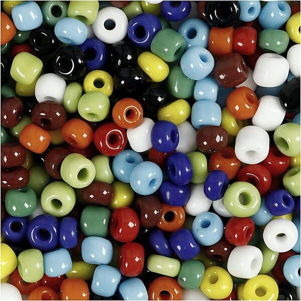 Creativ Company Rocaipärlor Mixade Färger D4 mm Stl 6/0 Hålstl 0,9-1,2 1000g/1 Burk Rocaipärlor, mixade färger, Dia. 4 mm, stl. Hålstl. 0, 6
