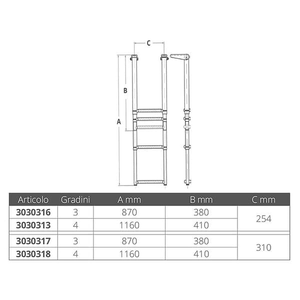 Oem Marine 3030313 4 Steps Telescopic Stainless Steel Ladder Silver