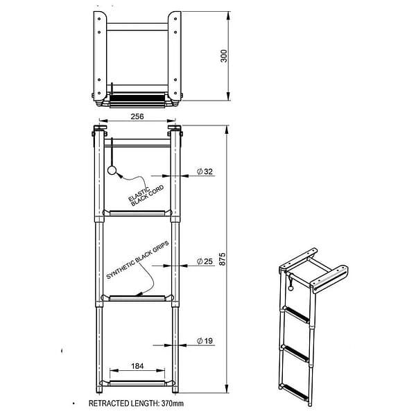 Vetus Inox 3 Steps Synthetic Grip Swim Ladder Silver 875 mm