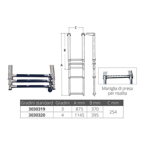 Oem Marine 3030319 3 Steps Telescopic Stainless Steel Ladder Silver