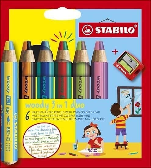 Woody 3-i- 1 Duo med Pennvässare 6-pack Stabilo