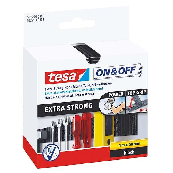 Tesa Kardborrband 50 mm x 1 m Svart