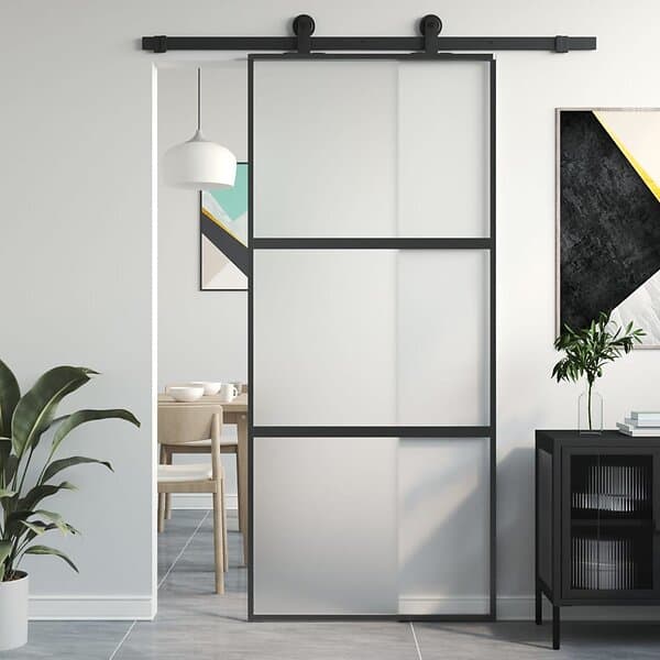 vidaXL Skjutdörr svart 90x205 cm härdat glas och aluminium 155199