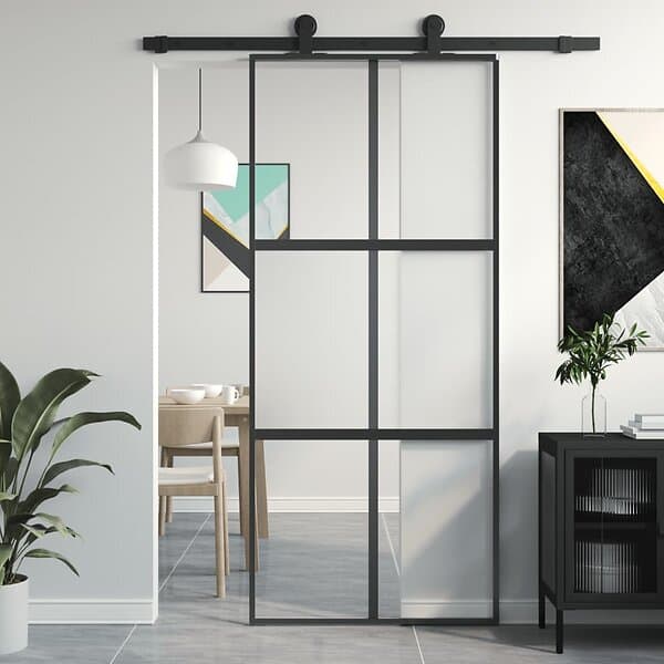 vidaXL Skjutdörr svart 90x205 cm härdat glas och aluminium 155211