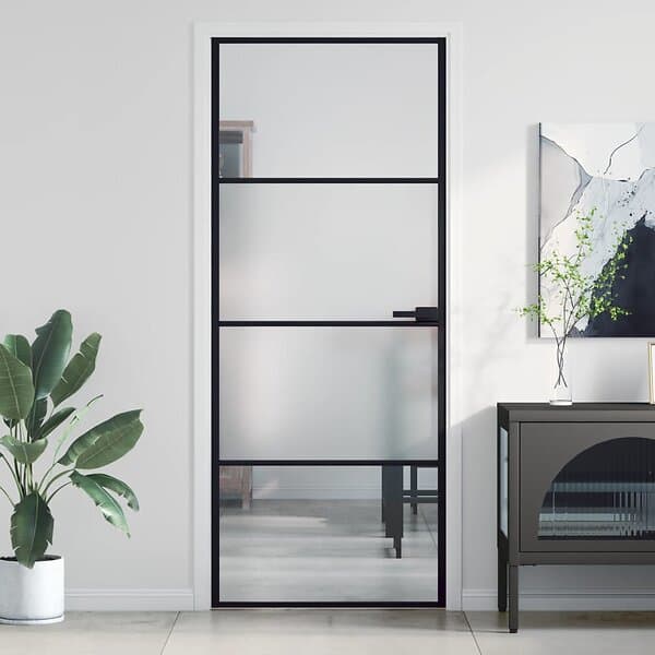 vidaXL Innerdörr svart 83x201,5 cm härdat glas och aluminium slim 155118