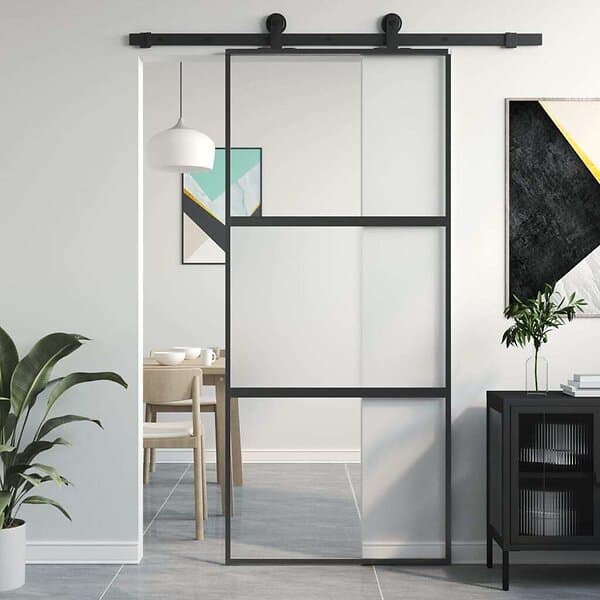 vidaXL Skjutdörr svart 90x205 cm härdat glas och aluminium 155202