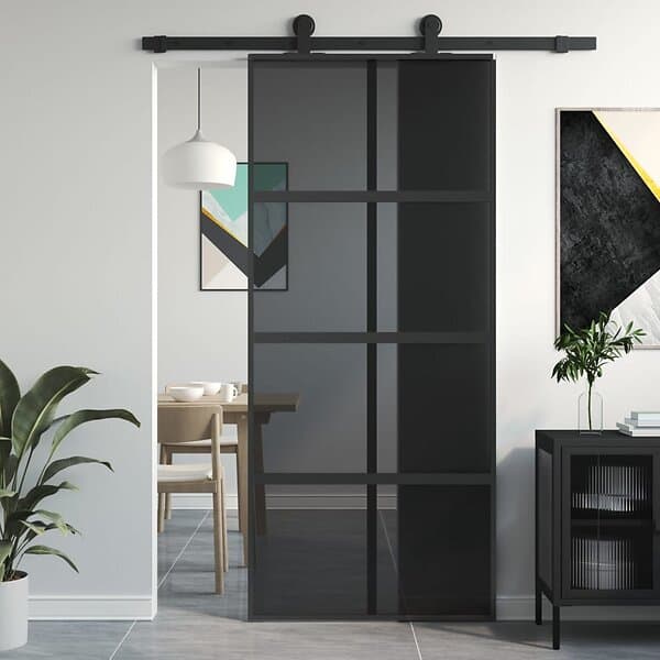 vidaXL Skjutdörr svart 90x205 cm härdat glas och aluminium 155226