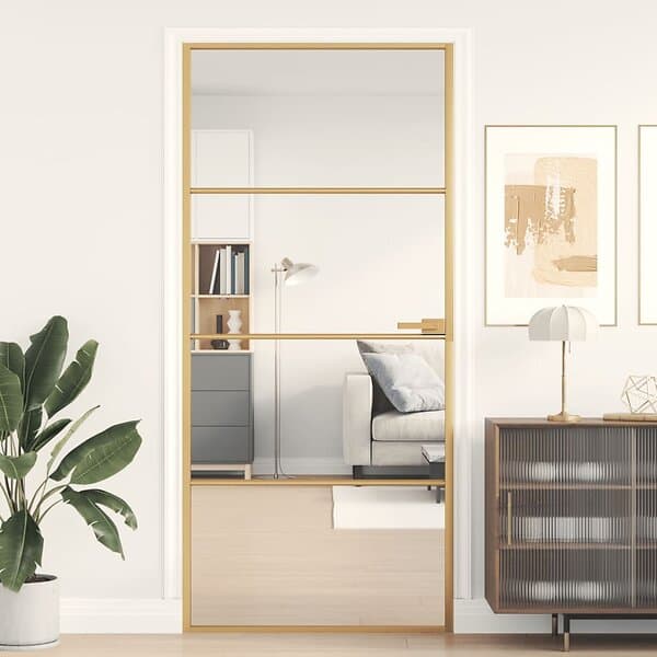 vidaXL Innerdörr guld 93x201,5 cm härdat glas och aluminium slim 155134