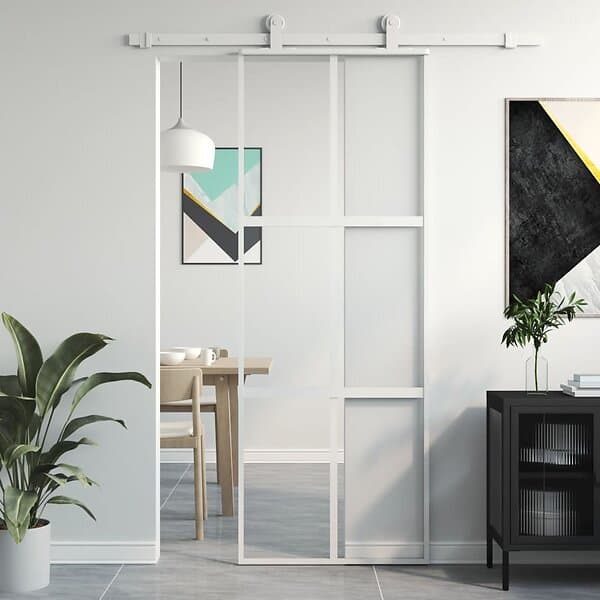 vidaXL Skjutdörr vit 76x205 cm härdat glas och aluminium 155216