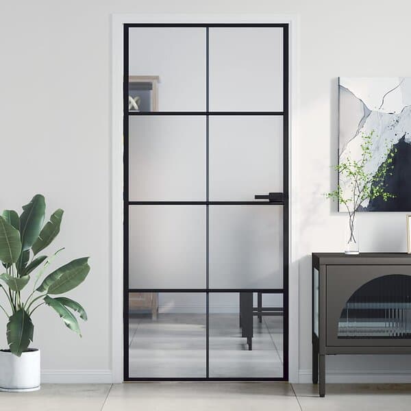 vidaXL Innerdörr svart 93x201,5 cm härdat glas och aluminium slim 155128