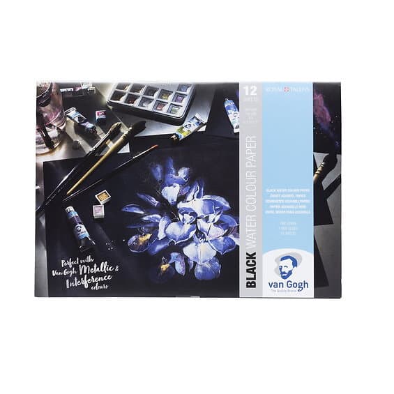 Van Gogh Royal Talens Watercolour Paper Pad Noir – A4-akvarellblock med 12 svarta ark 360 GSM