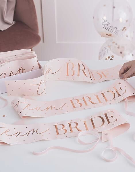 6 stk "Team Bride" Ribbon Blush Hen
